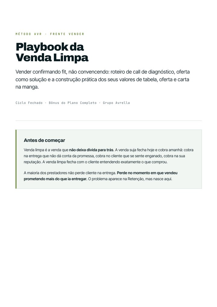 Capa do Playbook da Venda Limpa